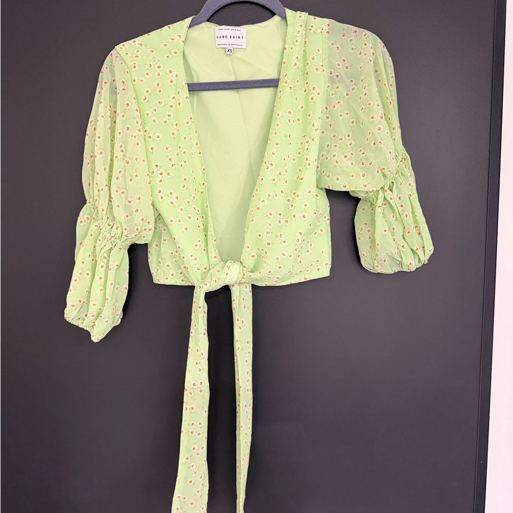 SABO Pastel Green Floral Wrap Blouse